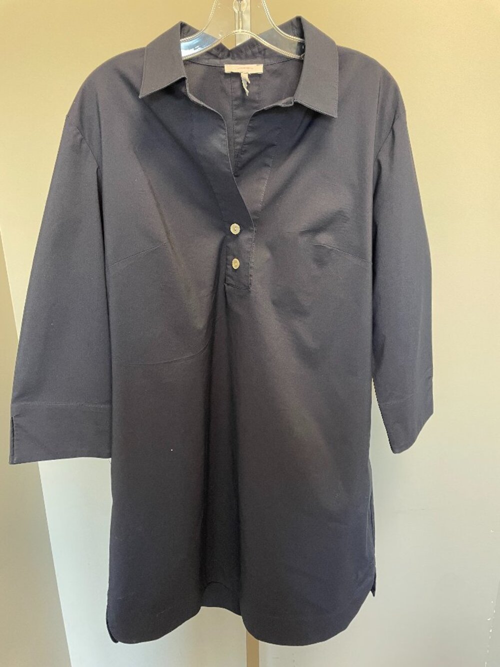 Hinson Wu Charlotte 3/4 Sleeve Shift Shirt Dress Size L Navy Blue